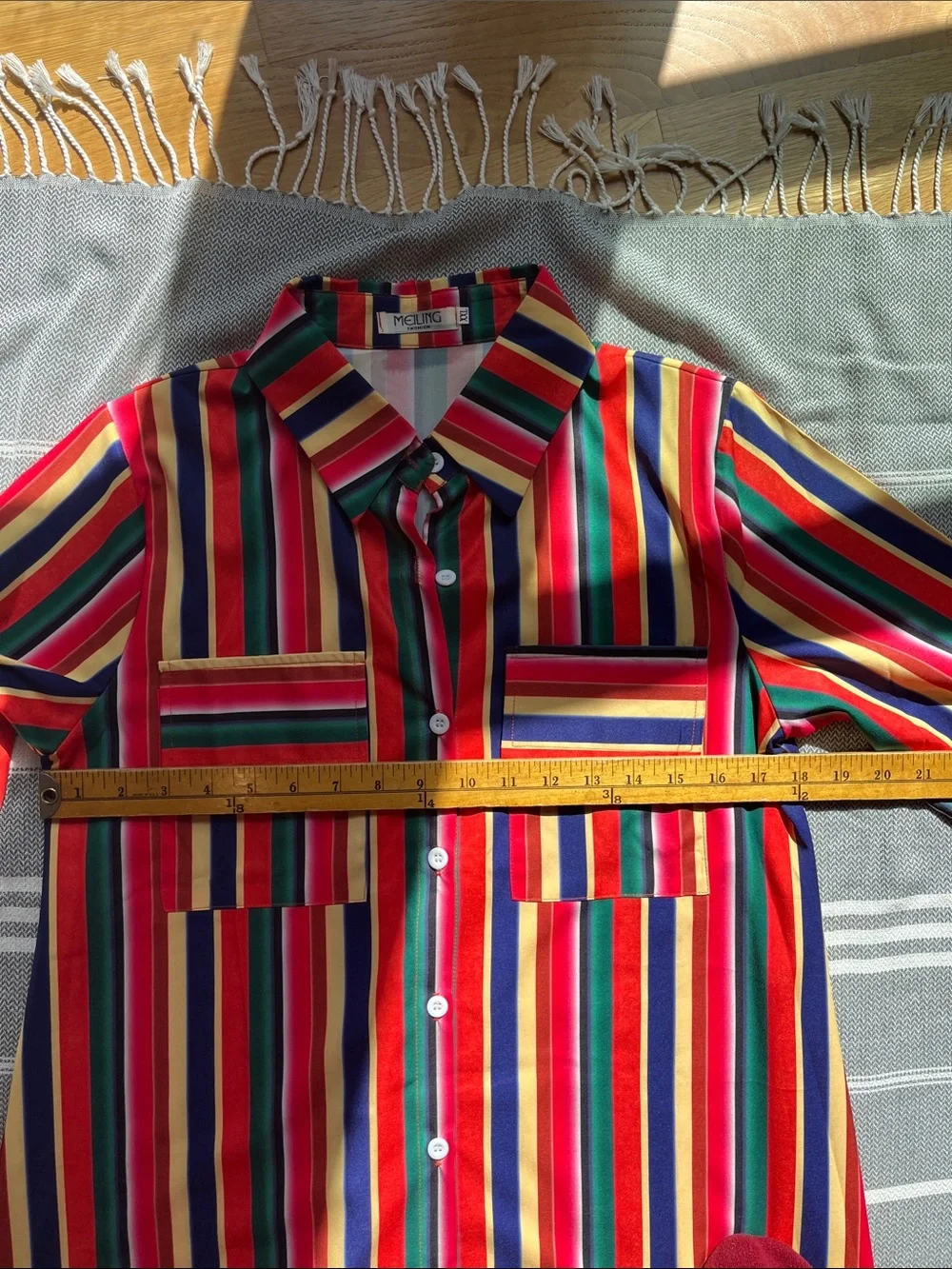 Striped Maxi Shirt Dress in Red, Green & Navy - Picture 7 of 10